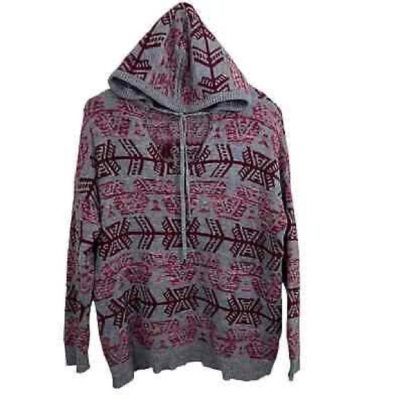 American Eagle hooded  Sweater Aztec Print Pullover Knit Sweater Sz Large - Picture 4 of 5